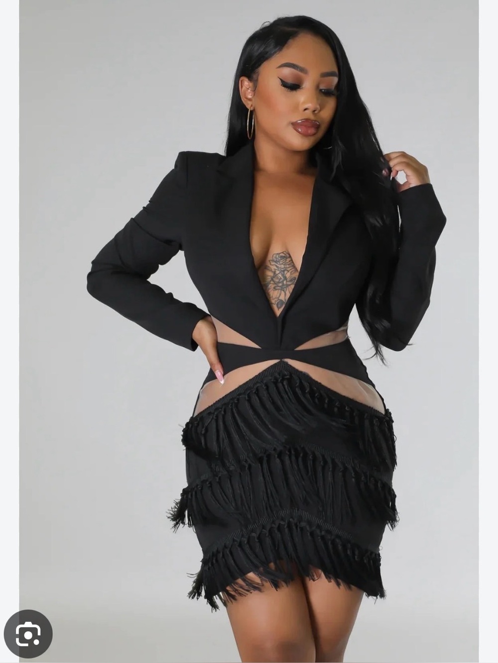 Fashion Nova Black Cutout Fringe Mini Dress
